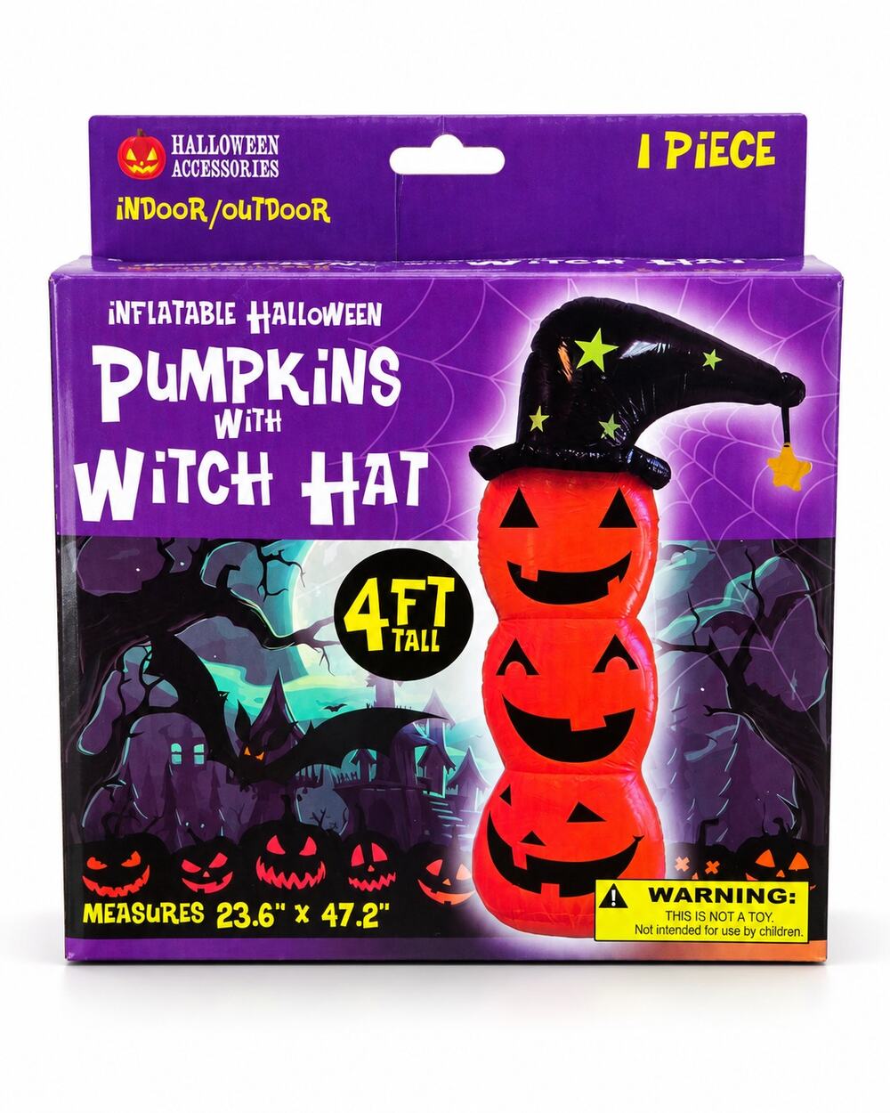 New 4 Ft Halloween Inflatable 3 Pumpkin Stack Witch Hat Indoor Outdoor Decor